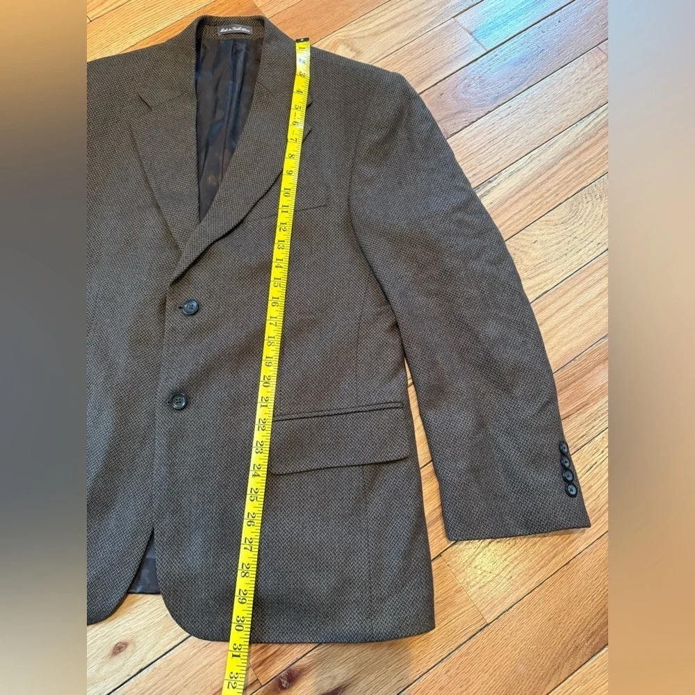 Oscar De La Renta 100% Lambswool Blazer Classic Dark Brown Chevron Men’s Sz 42S - Picture 10 of 13
